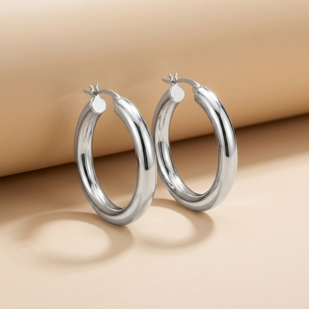 Chunky Silver Hoop Earrings