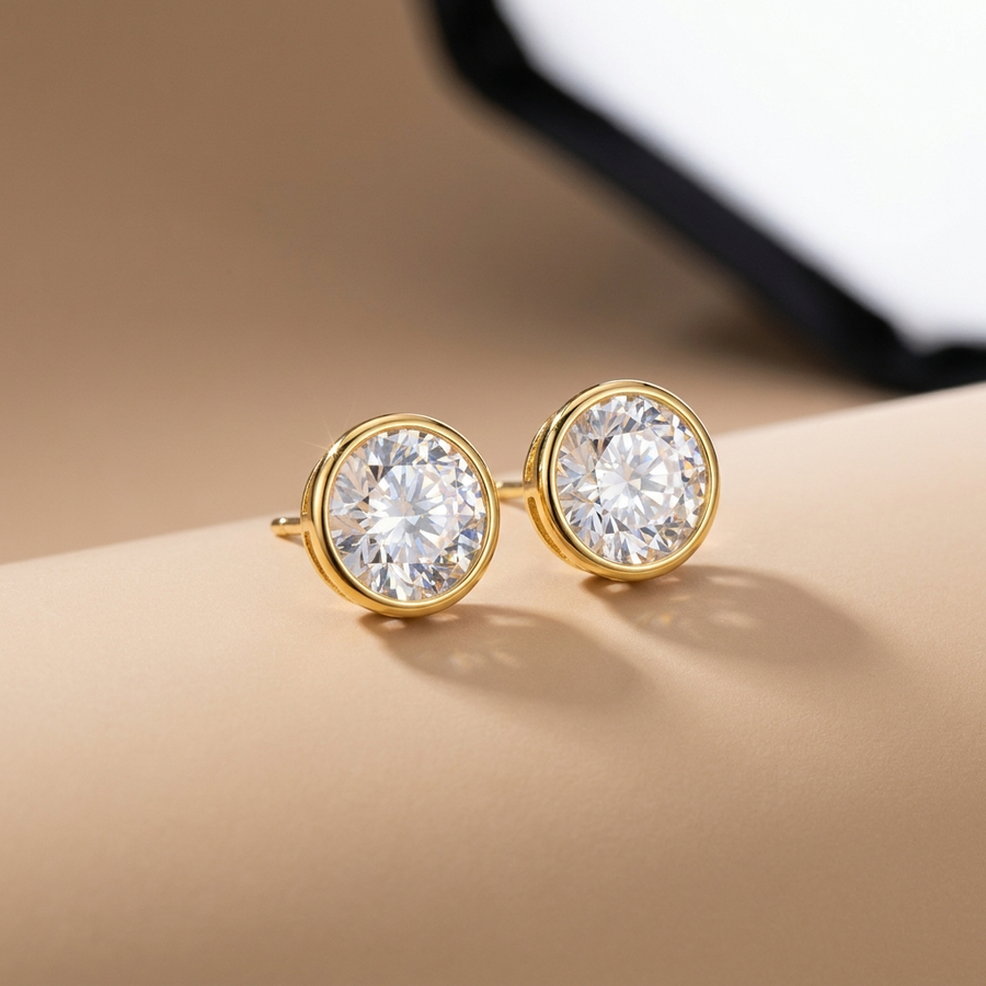 Gold CZ Stud Earrings