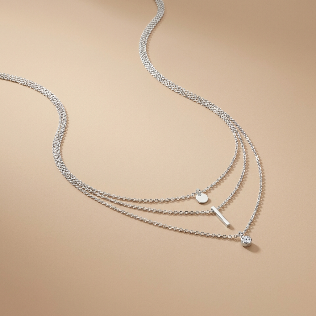 Silver Layered Necklace Set