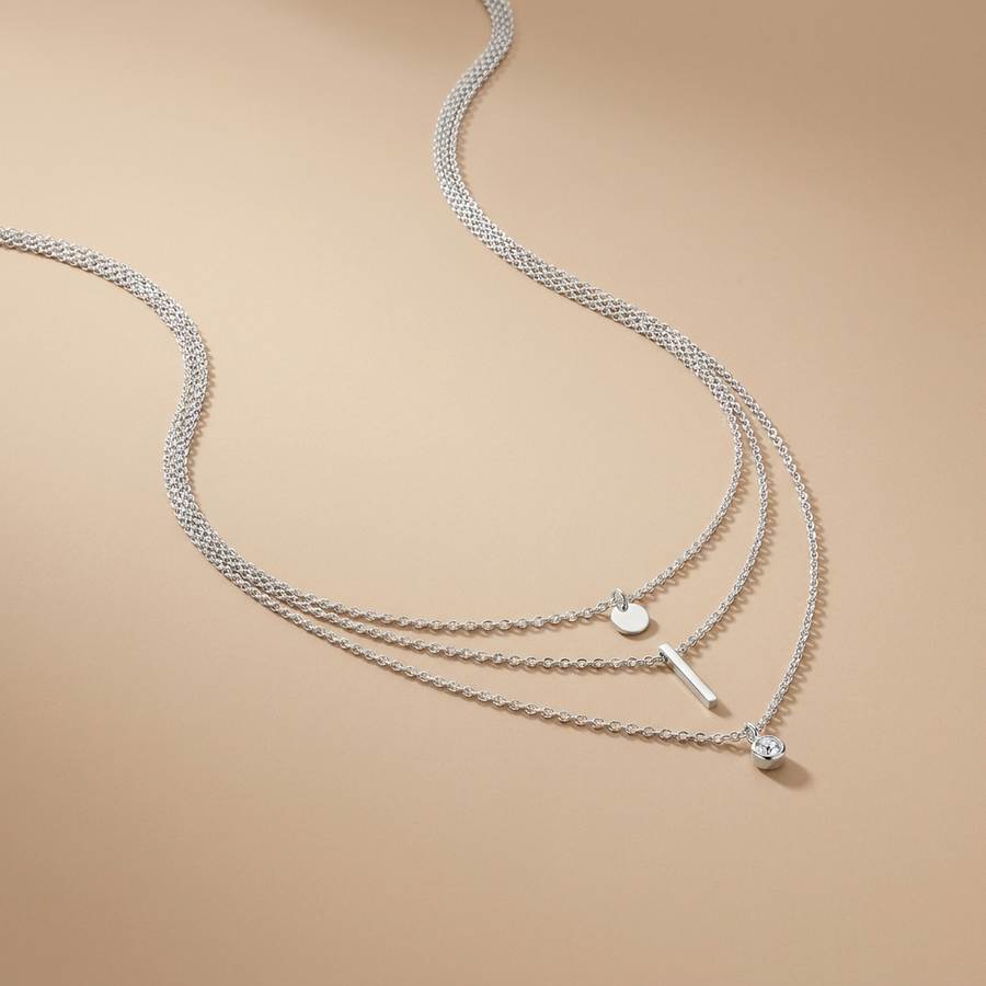 Silver Layered Necklace Set