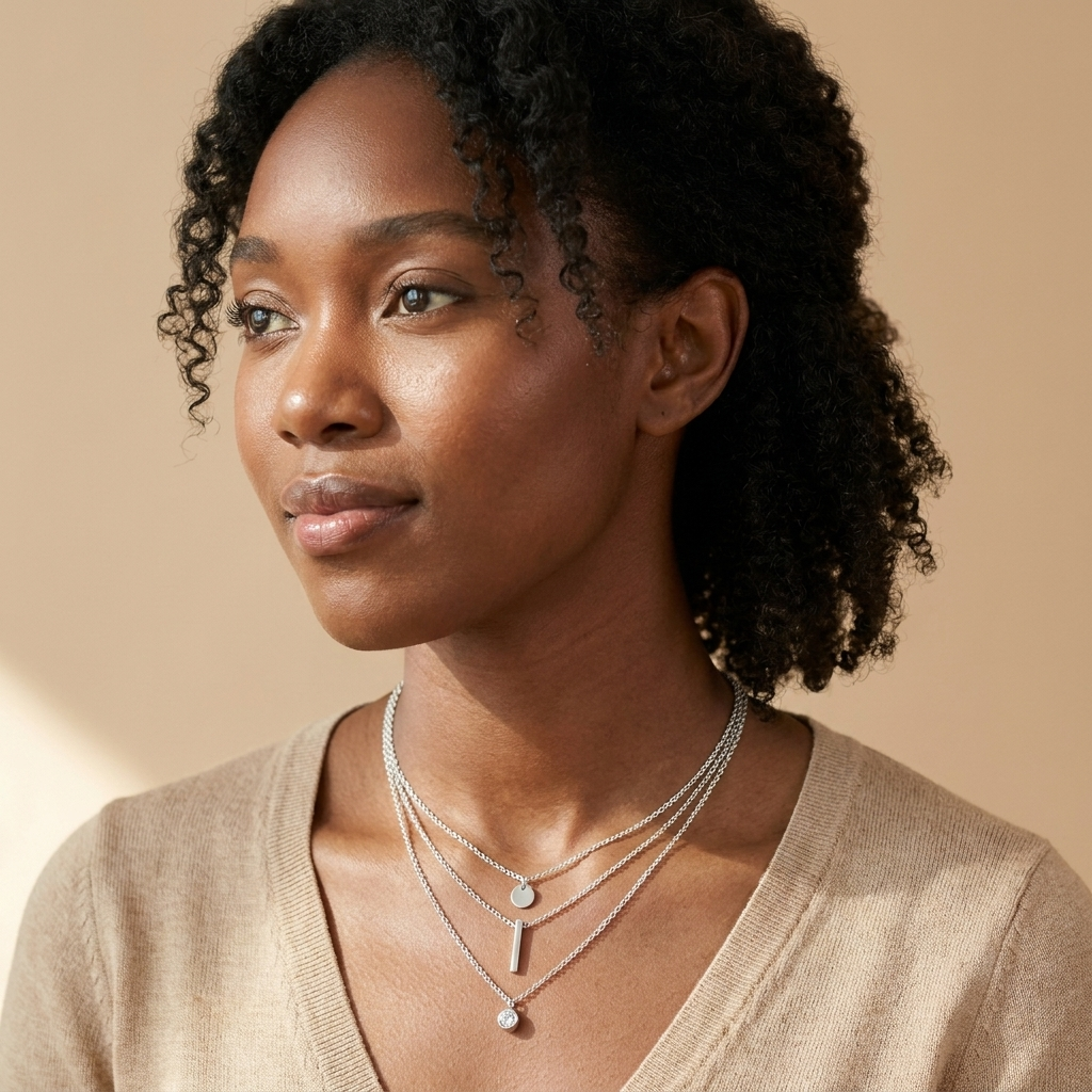 Silver Layered Necklace Set