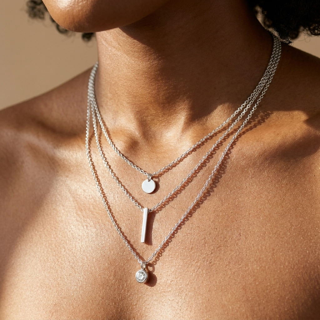 Silver Layered Necklace Set