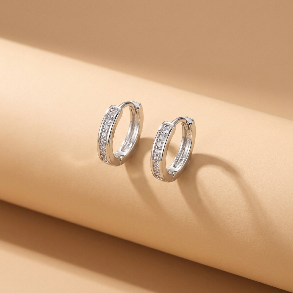 Silver CZ Huggie Hoops