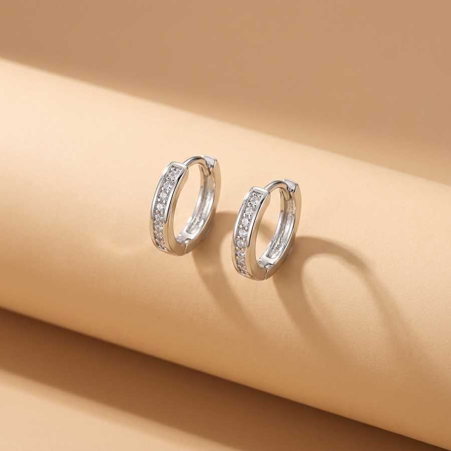 Silver CZ Huggie Hoops
