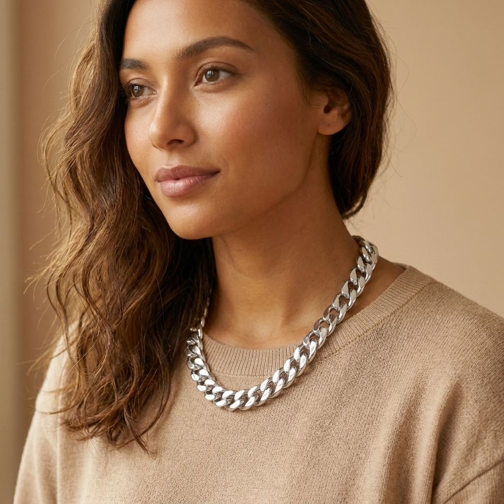 Silver Curb Chain Necklace