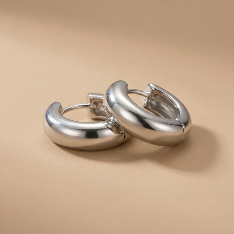 Silver Chunky Huggie Hoops