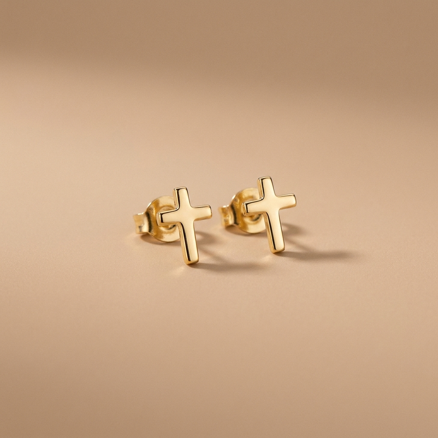 Gold Cross Stud Earrings