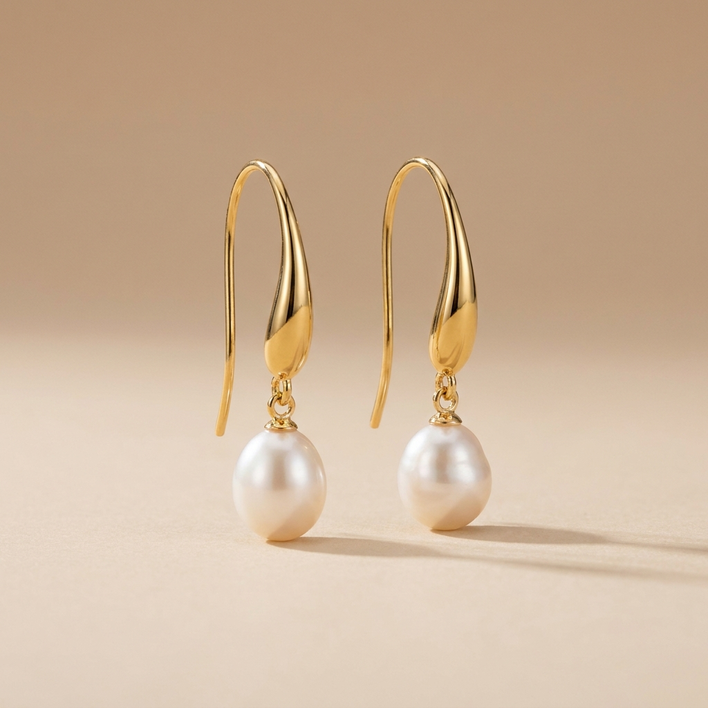 Gold Pearl Drop Earrings