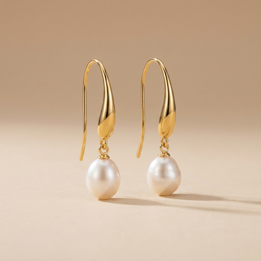 Gold Pearl Drop Earrings