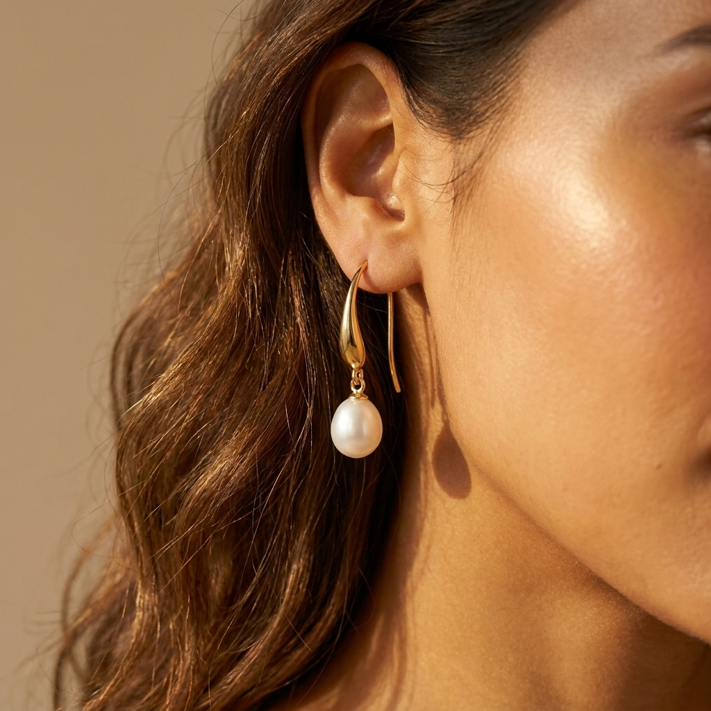 Gold Pearl Drop Earrings