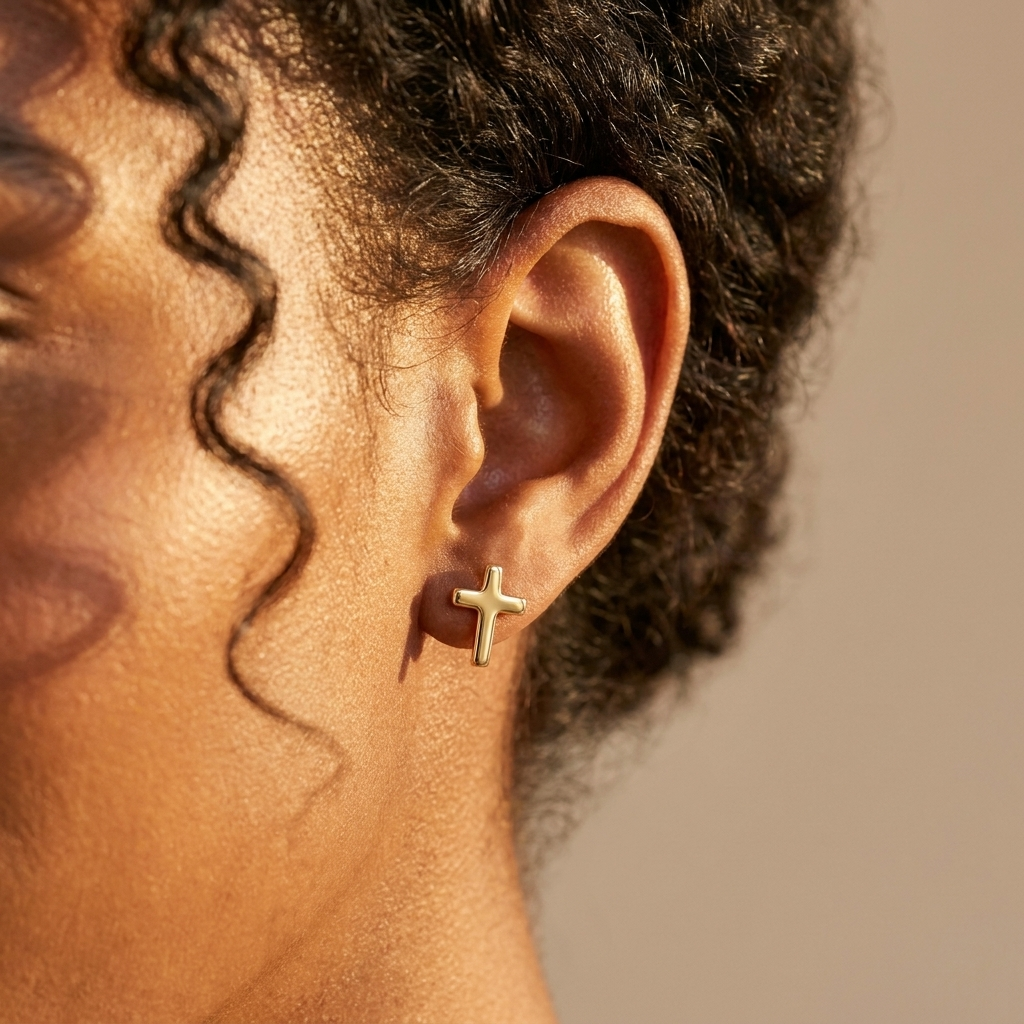Gold Cross Stud Earrings