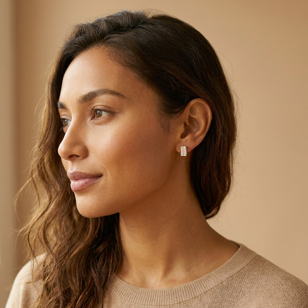 Gold Baguette CZ Stud Earrings