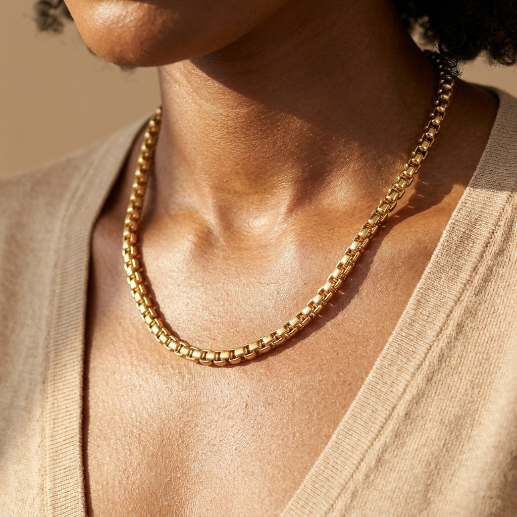 Gold Box Chain Necklace