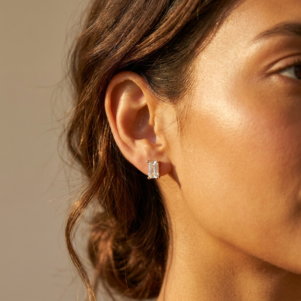 Gold Baguette CZ Stud Earrings