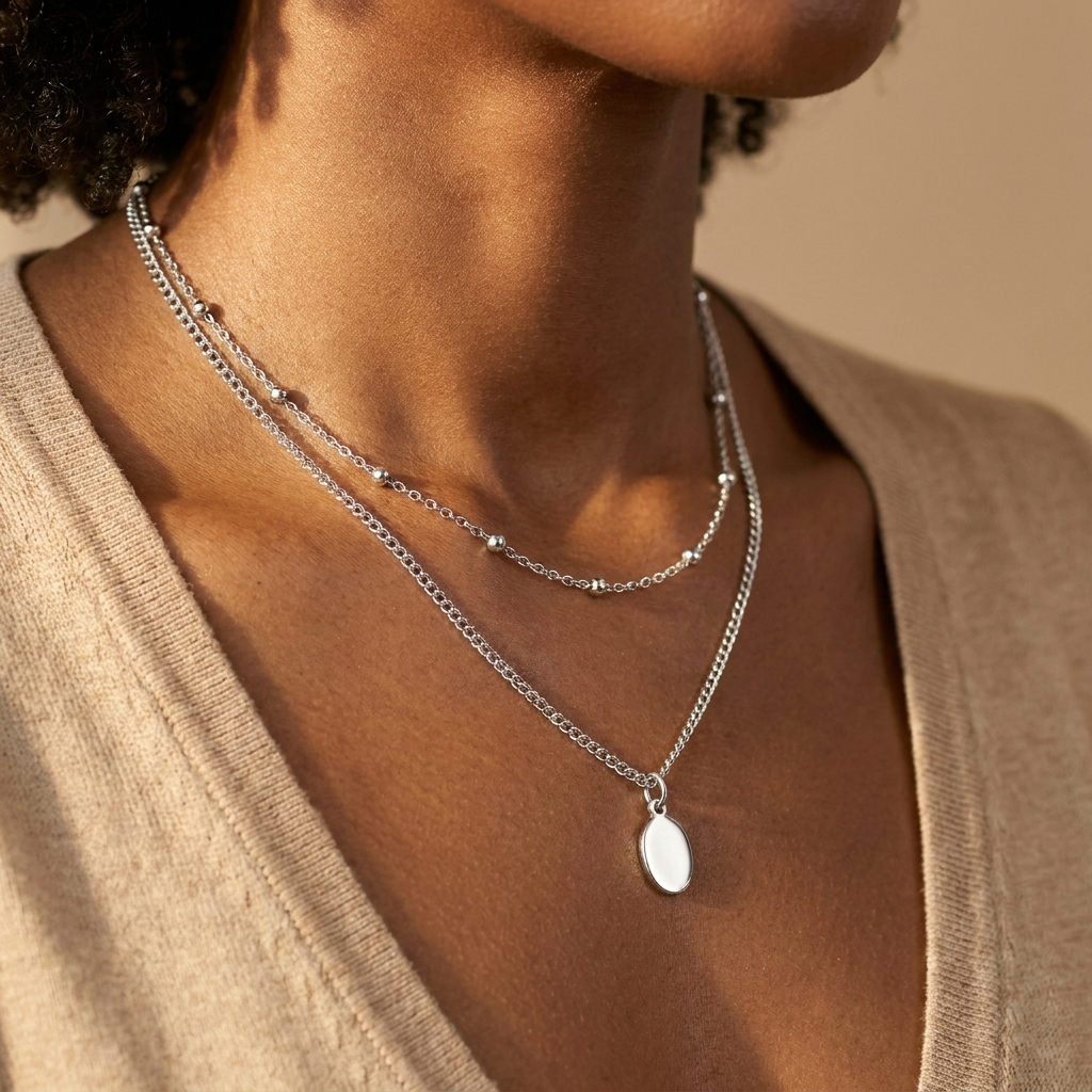 Silver Layered Pendant Necklace