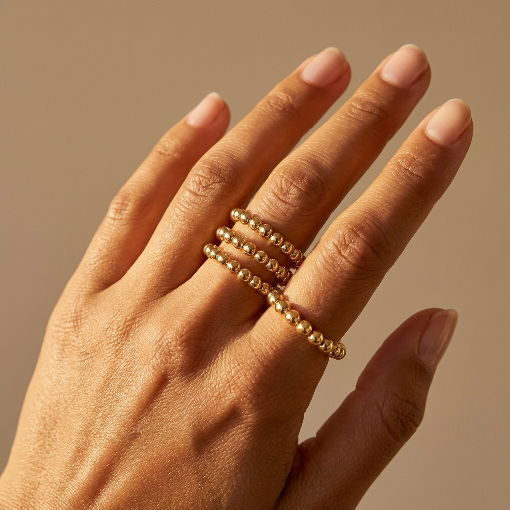 Gold Beaded Ring Set