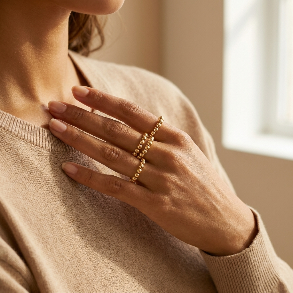 Gold Beaded Ring Set