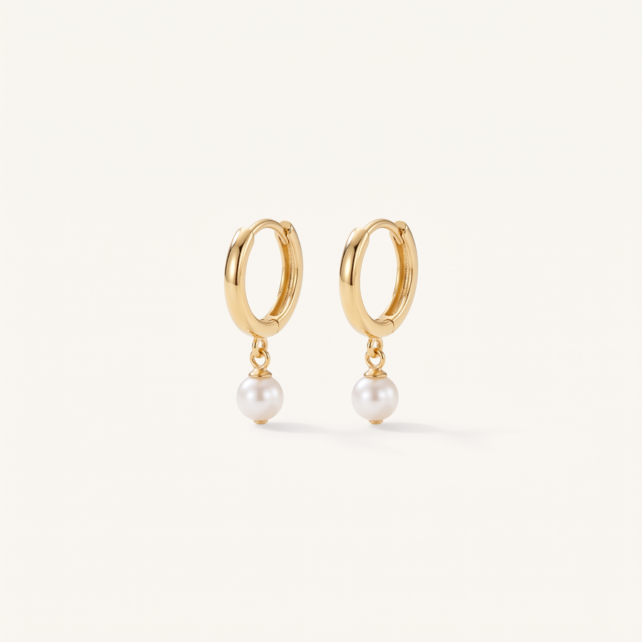 Gold Pearl Huggie Hoops