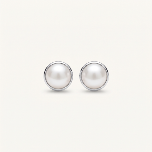 Silver Pearl Stud Earrings product studio shot
