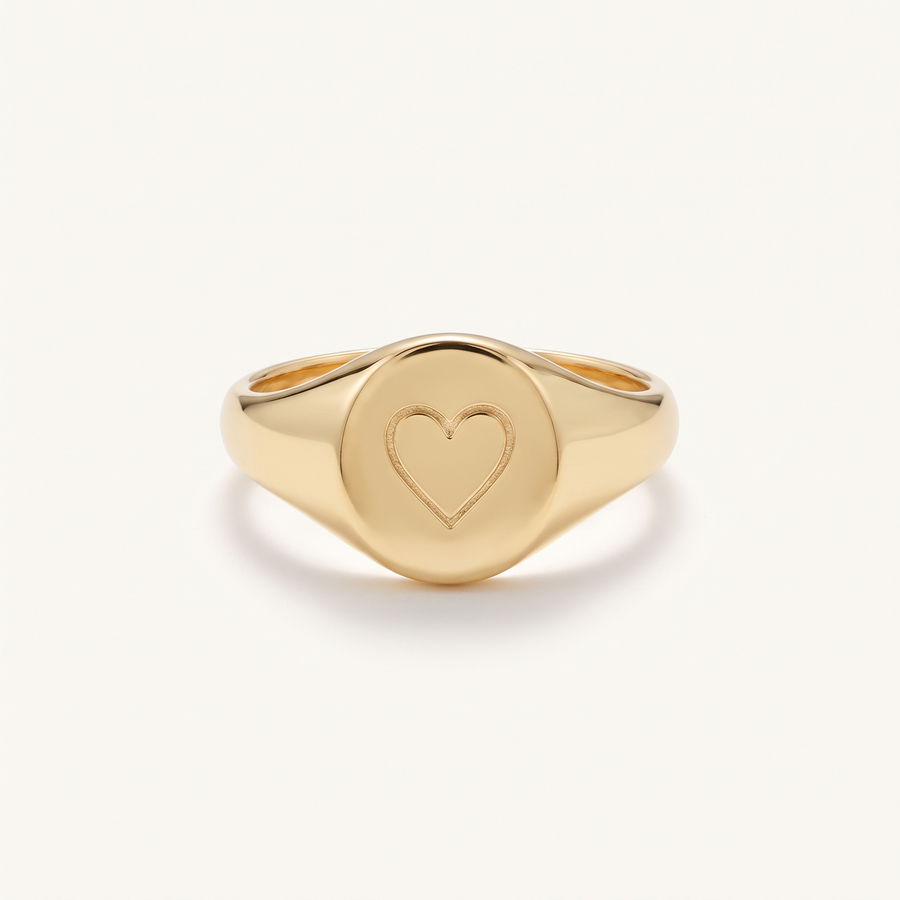 Gold Heart Signet Ring