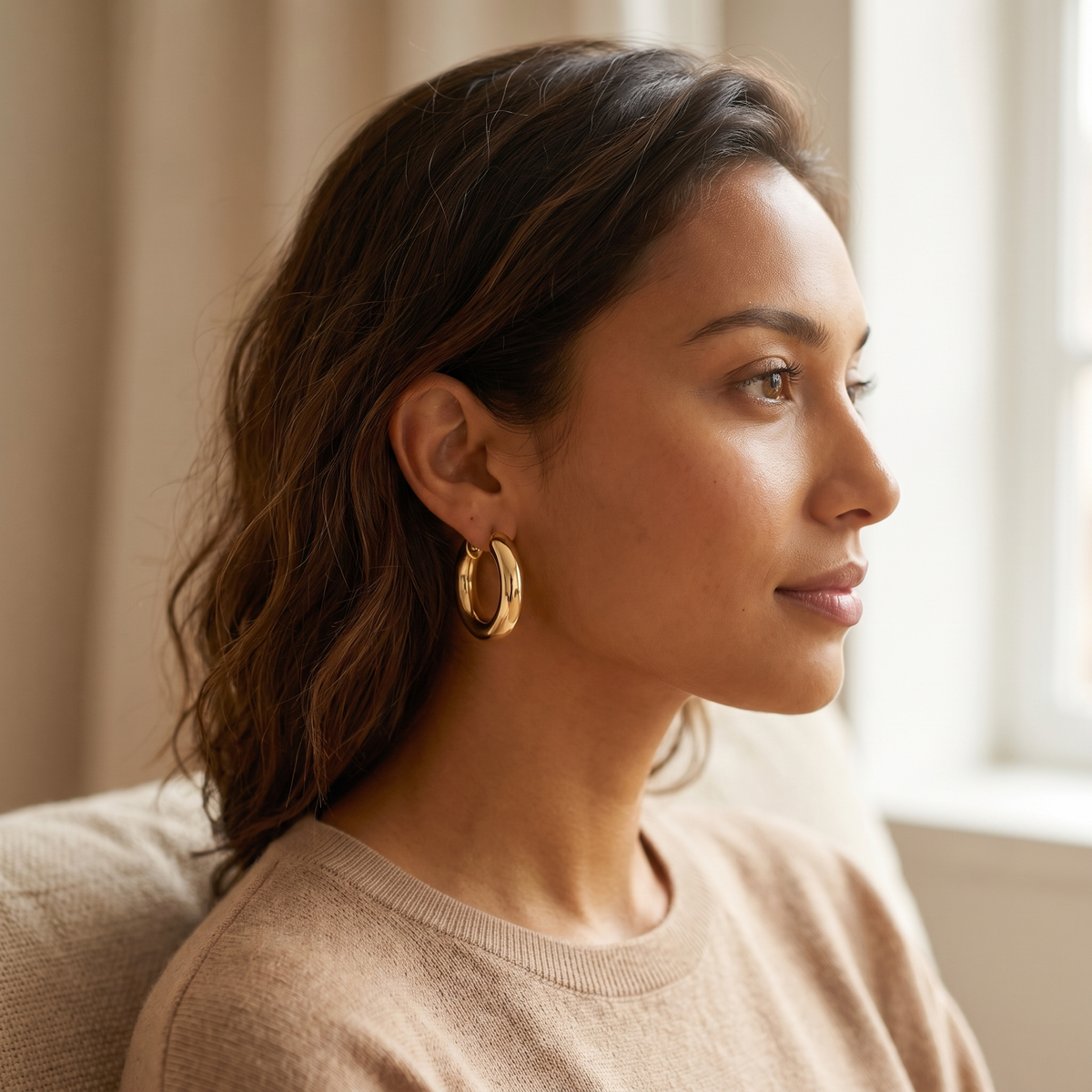 Gold Chunky Dome Hoop Earrings