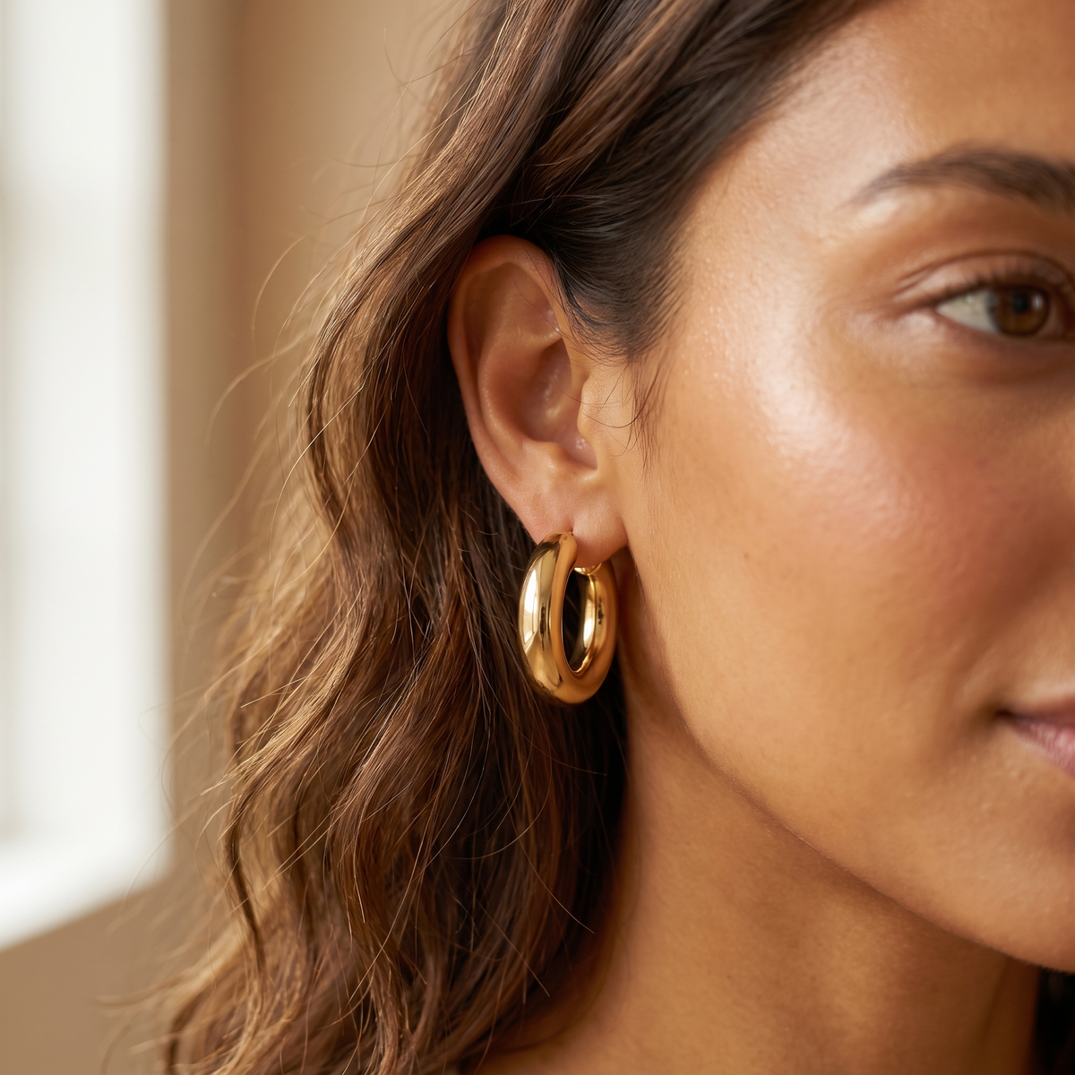 Gold Chunky Dome Hoop Earrings