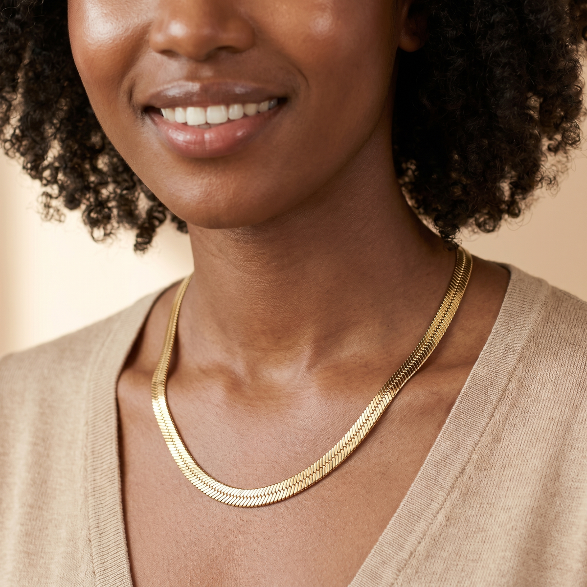 Gold Herringbone Chain Necklace
