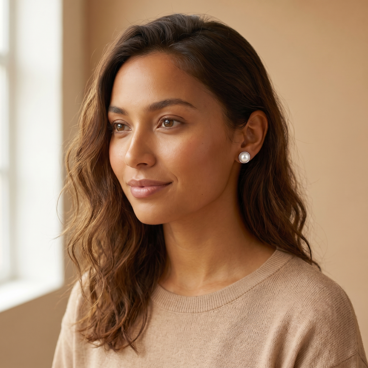 Silver Pearl Stud Earrings