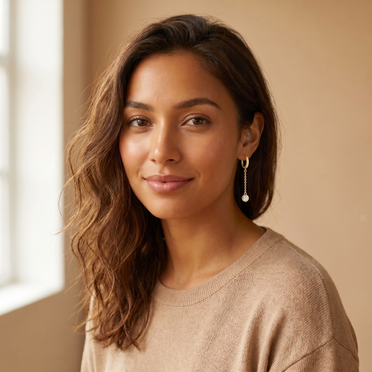 Gold CZ Drop Earrings lifestyle worn