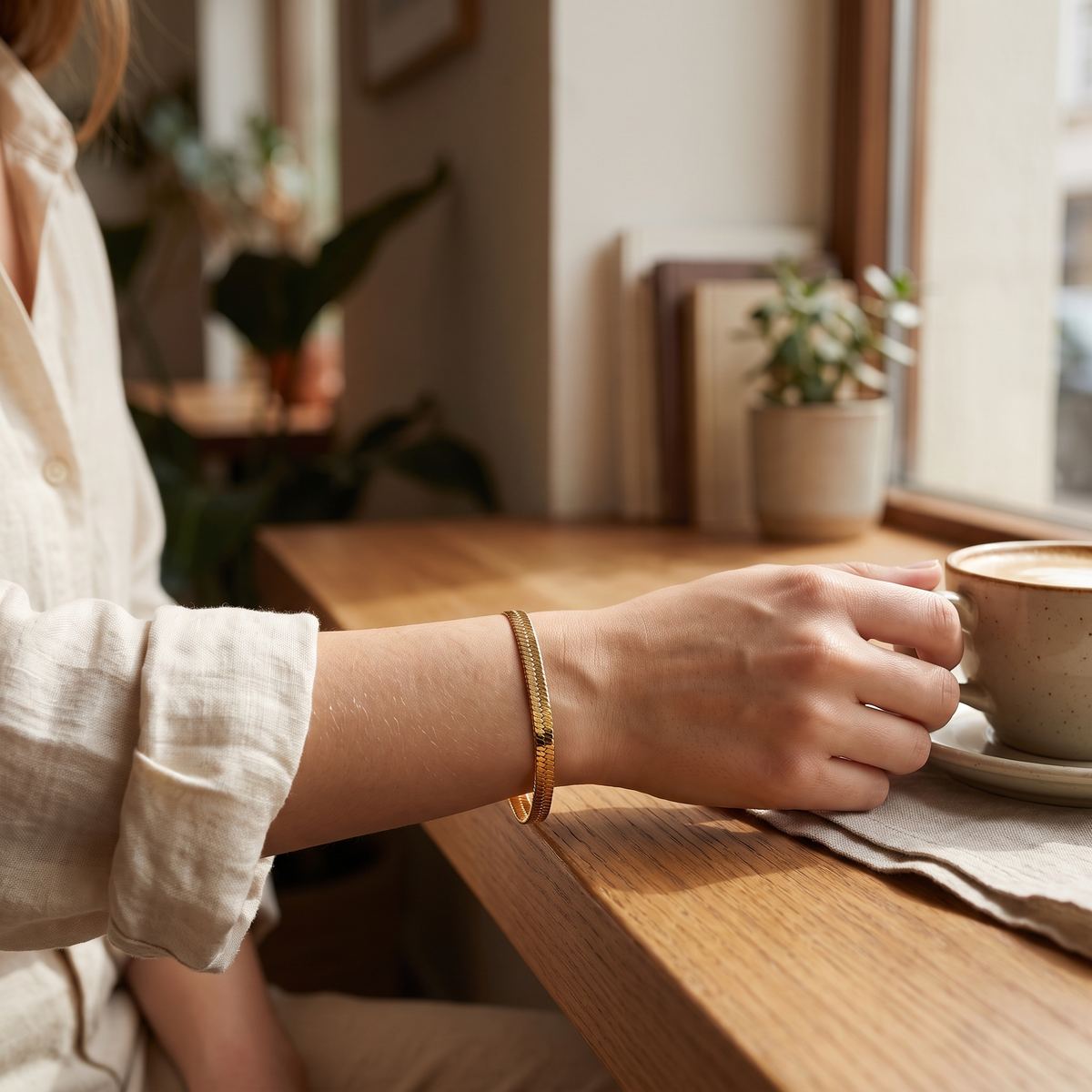 Gold Herringbone Chain Bracelet