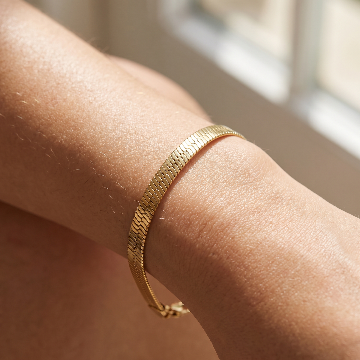Gold Herringbone Chain Bracelet