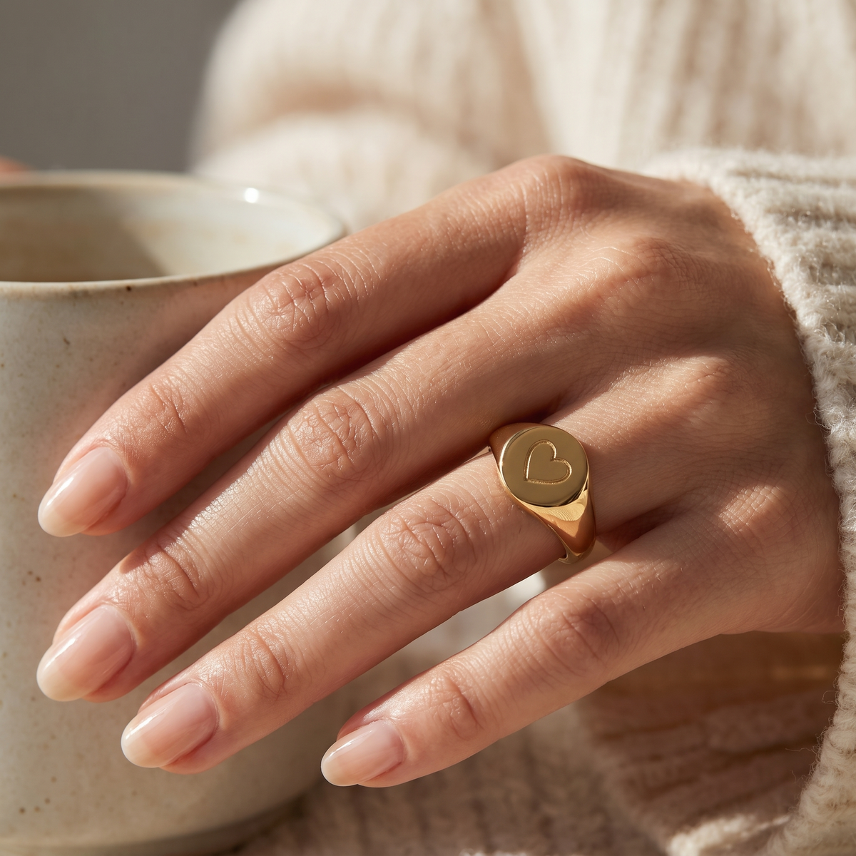 Gold Heart Signet Ring
