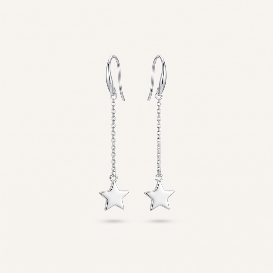Silver Star Drop Earrings