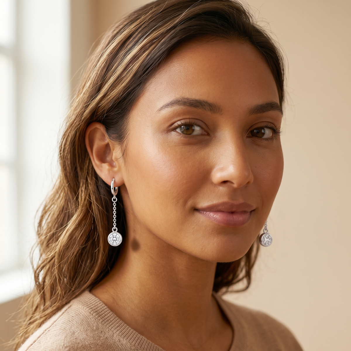 Silver CZ Drop Earrings lifestyle worn