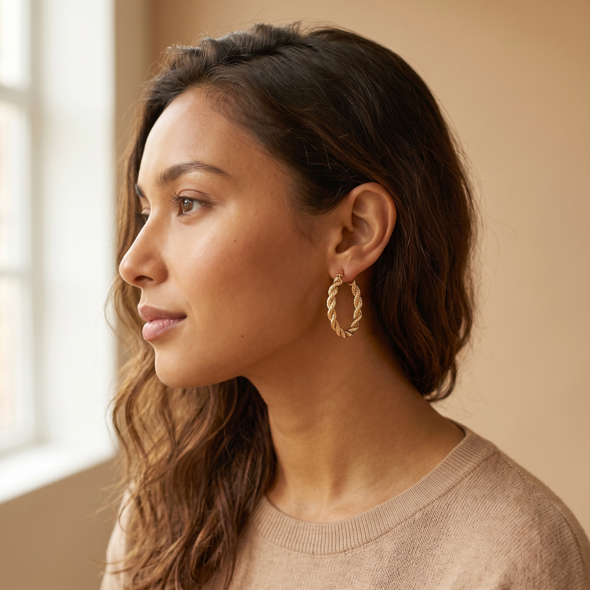 Gold Twisted Hoop Earrings
