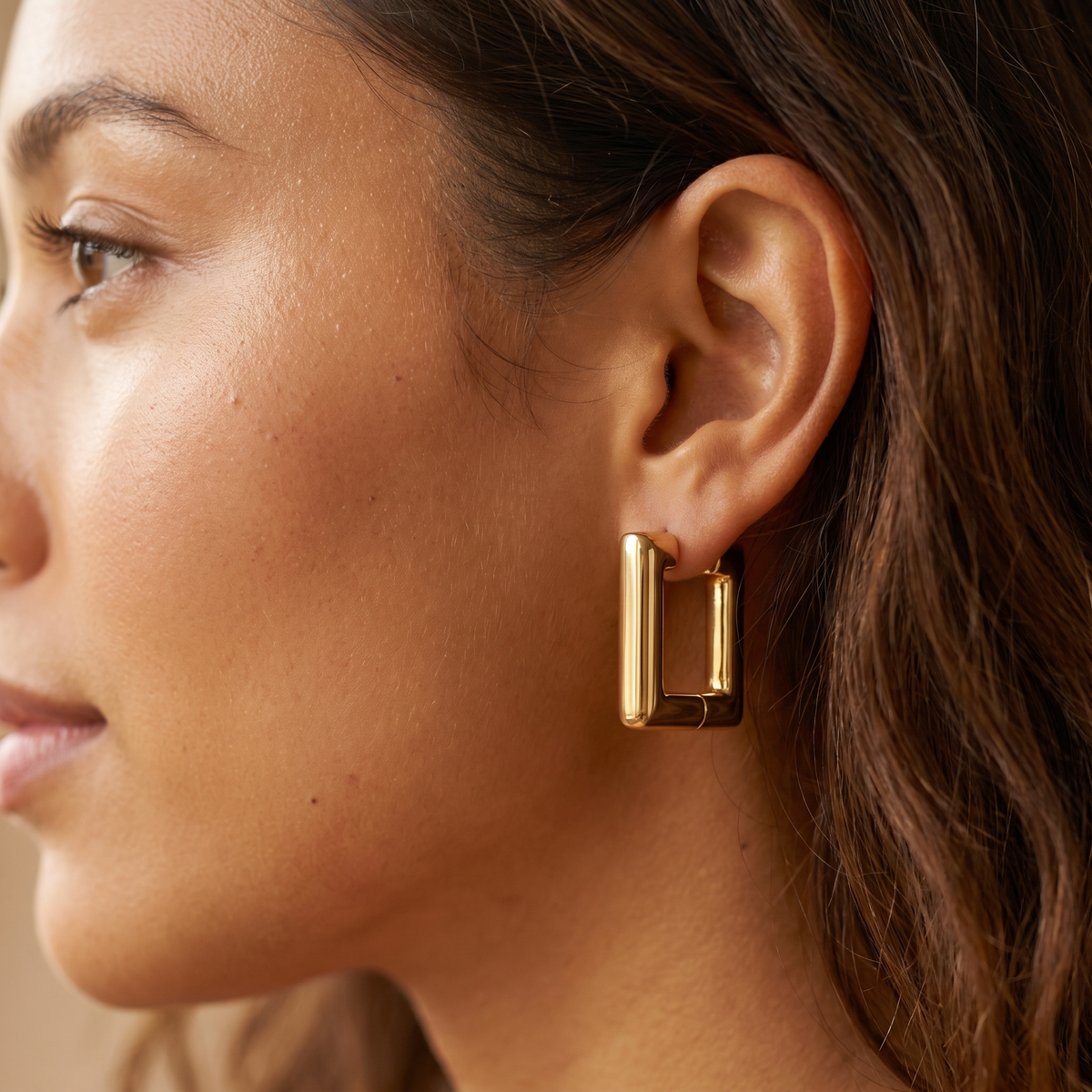 Gold Chunky Square Hoop Earrings