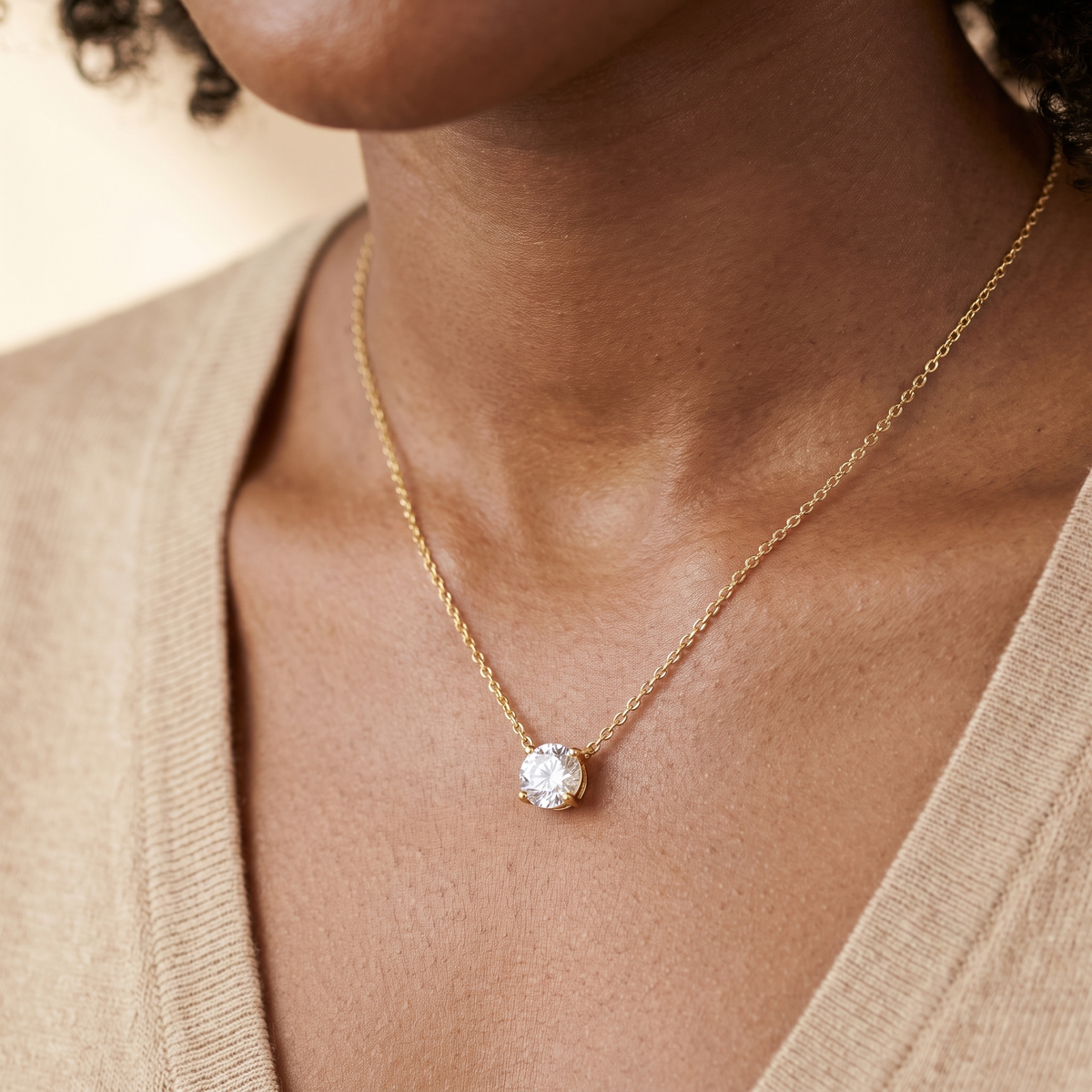 Gold CZ Solitaire Necklace