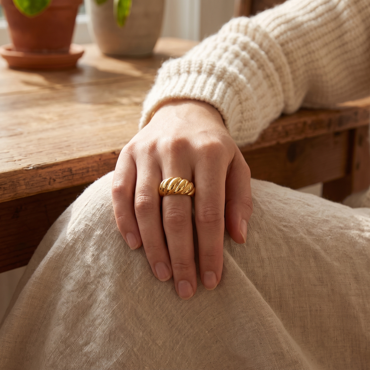 Gold Croissant Dome Ring