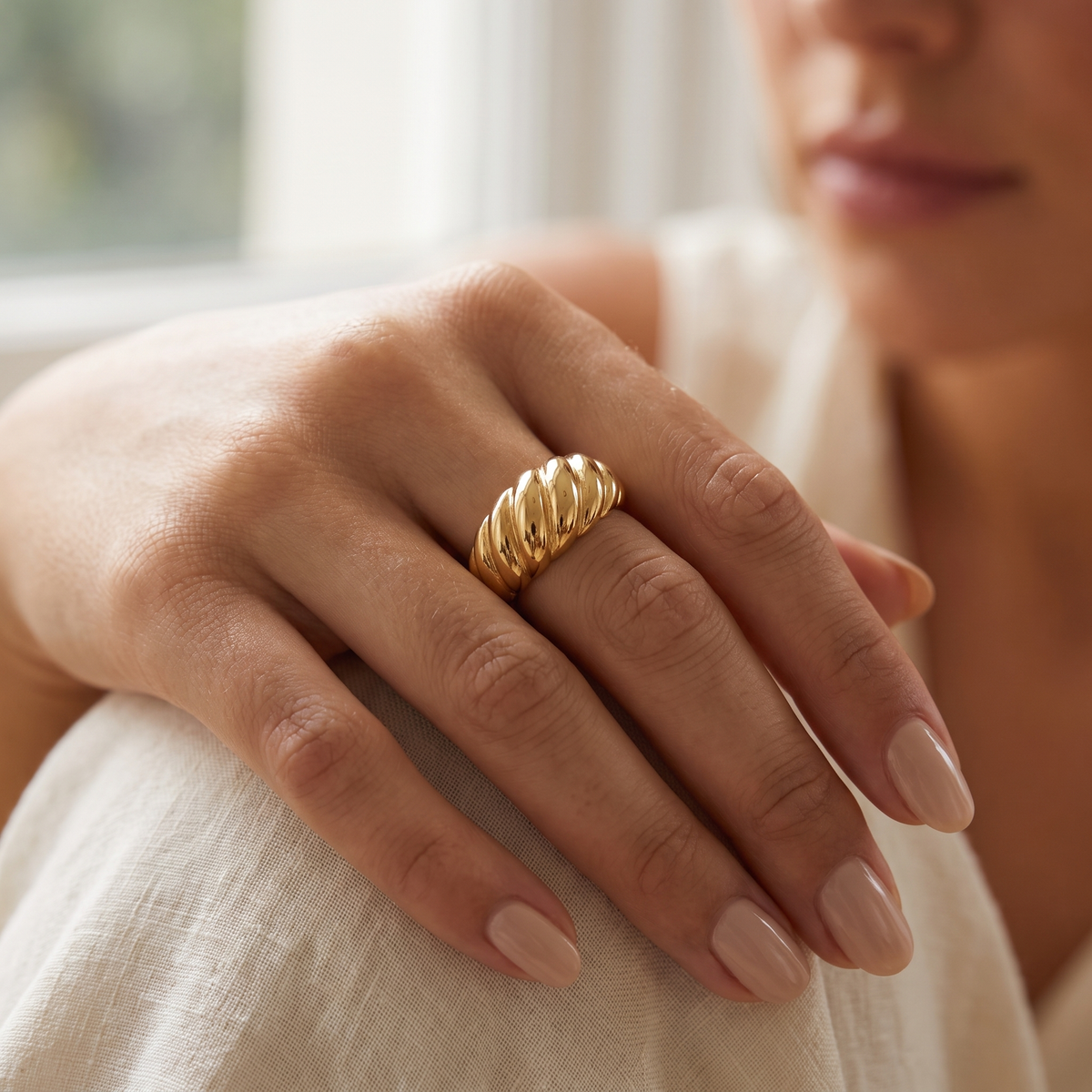 Gold Croissant Dome Ring