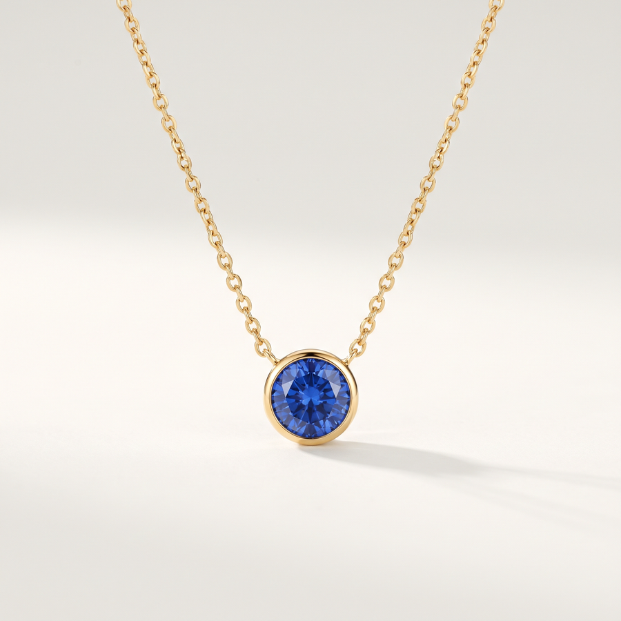 Gold Blue CZ Pendant Necklace