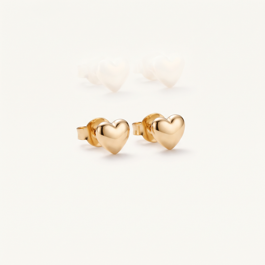 Gold Heart Stud Earrings