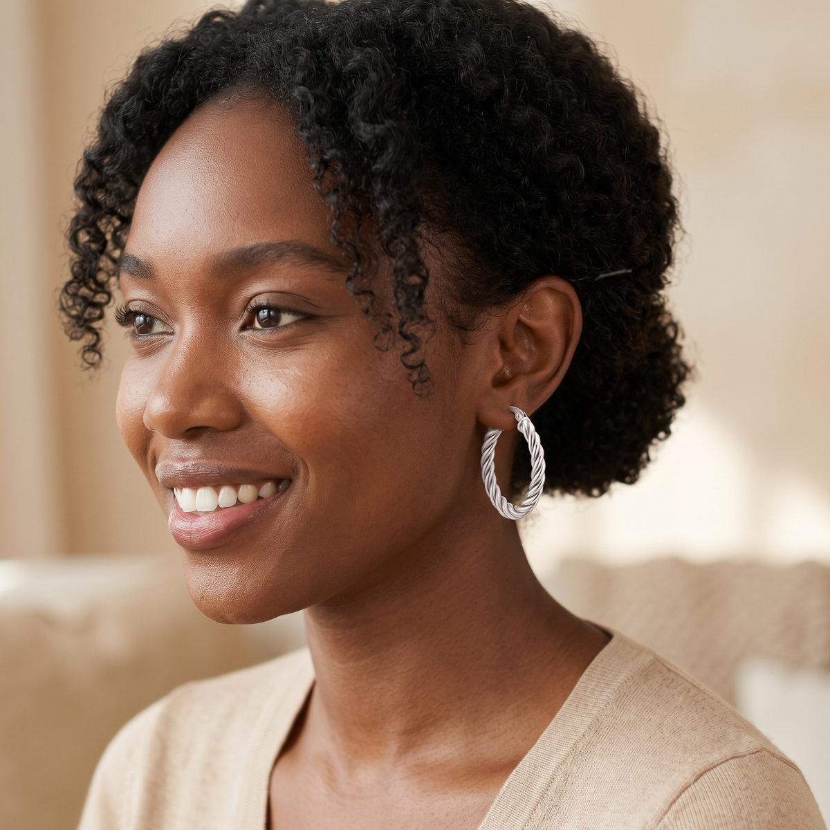 Silver Twisted Hoop Earrings