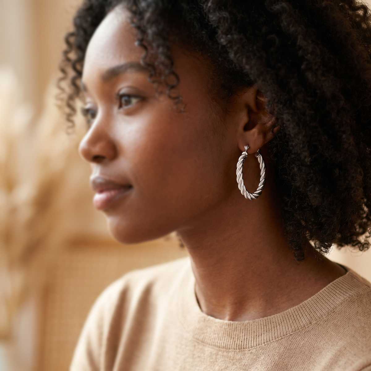 Silver Twisted Hoop Earrings