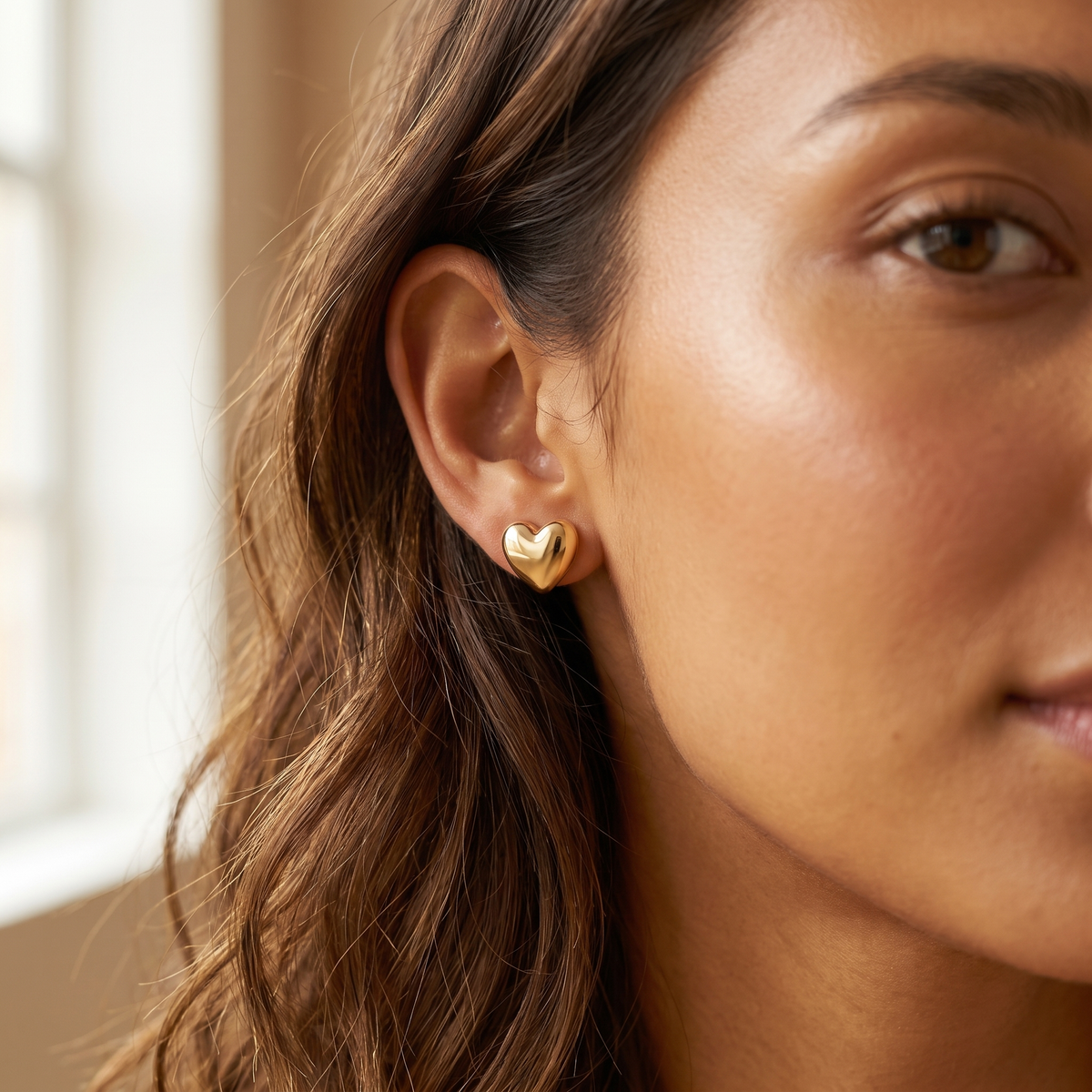 Gold Heart Stud Earrings