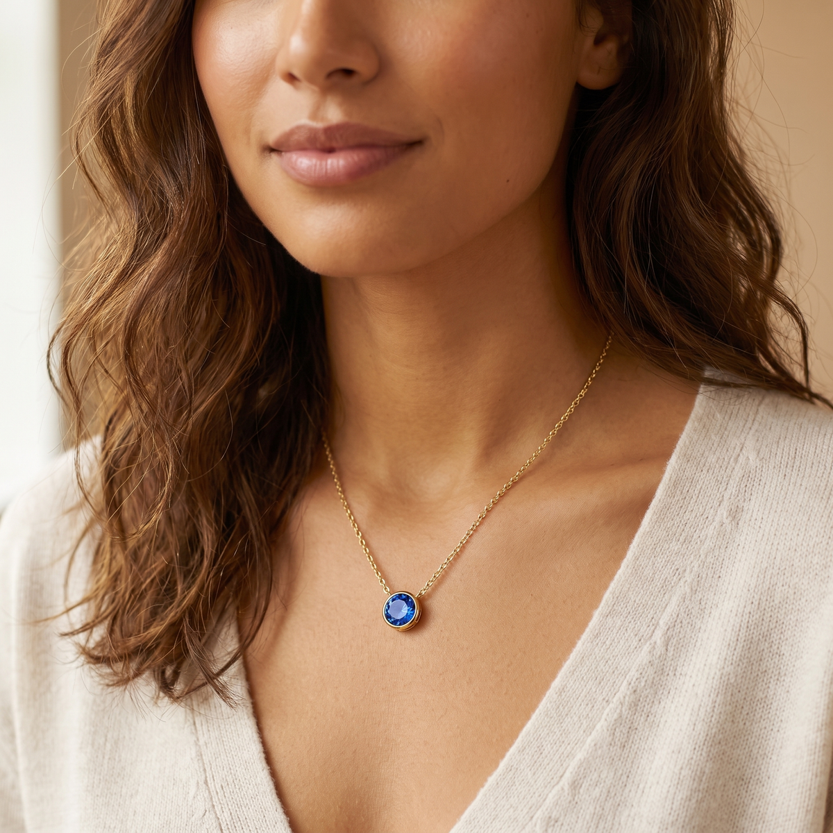 Gold Blue CZ Pendant Necklace