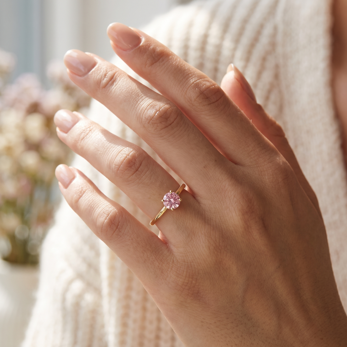 Gold Pink CZ Ring