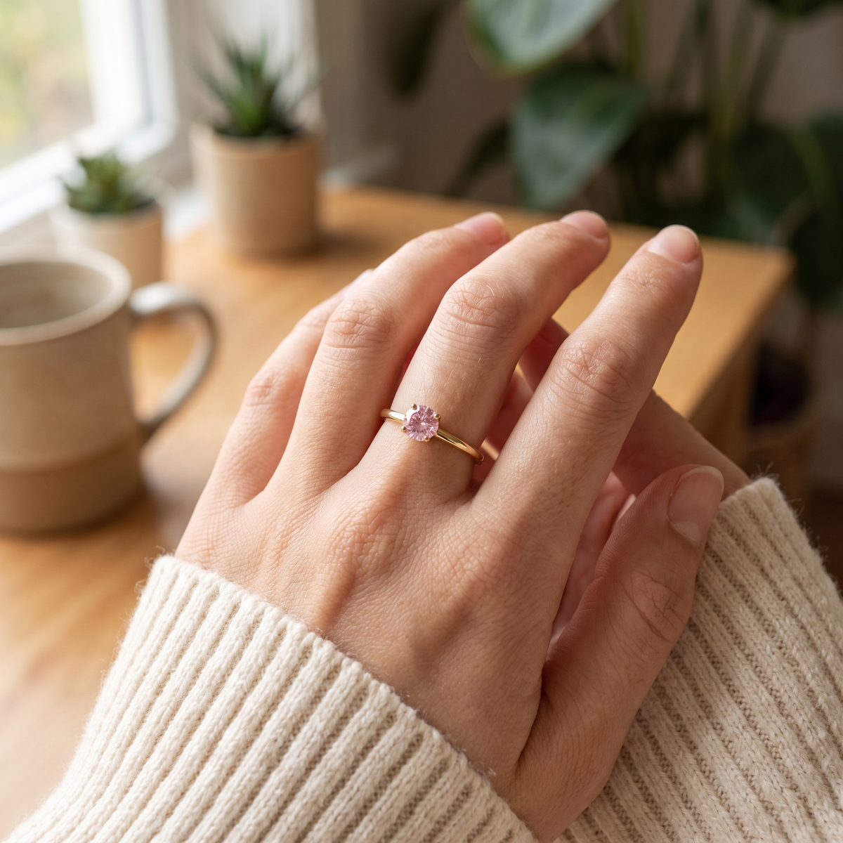 Gold Pink CZ Ring