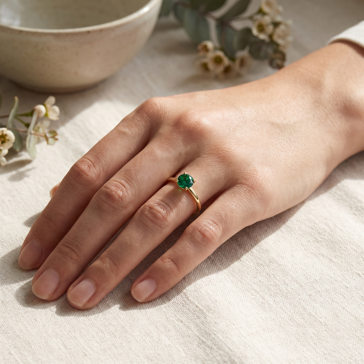 Gold Green CZ Ring