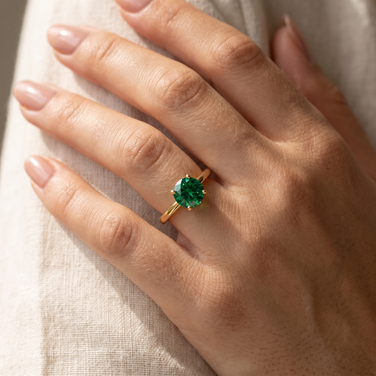 Gold Green CZ Ring