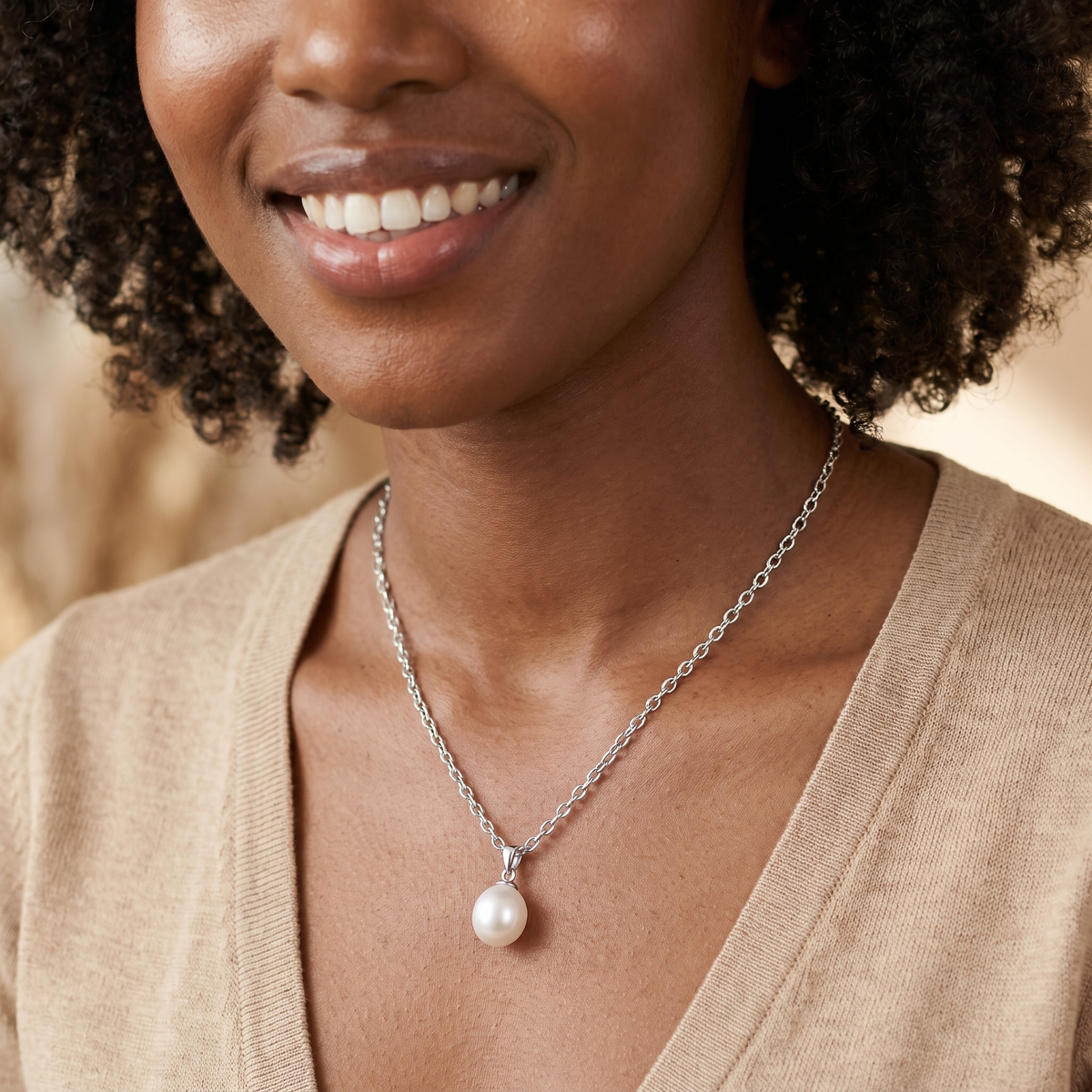 Silver Pearl Pendant Necklace